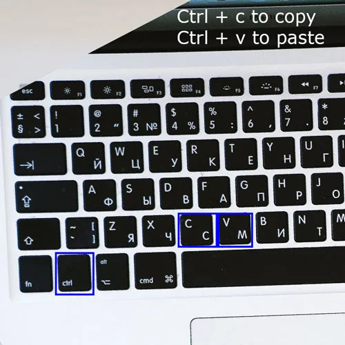 The picture is of a keyboard with the CTRL button, C button, and V button are outlined in blue