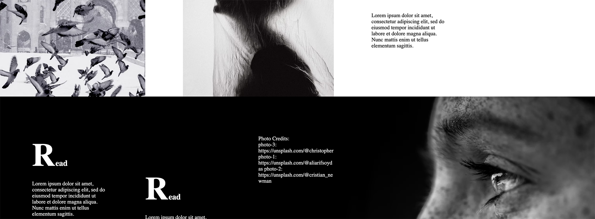 black and white web page with interesting grid design and black and white images